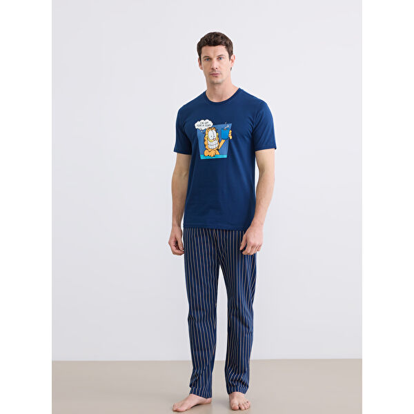 Bisiklet Yaka Garfield Baskılı Erkek Pijama Takım