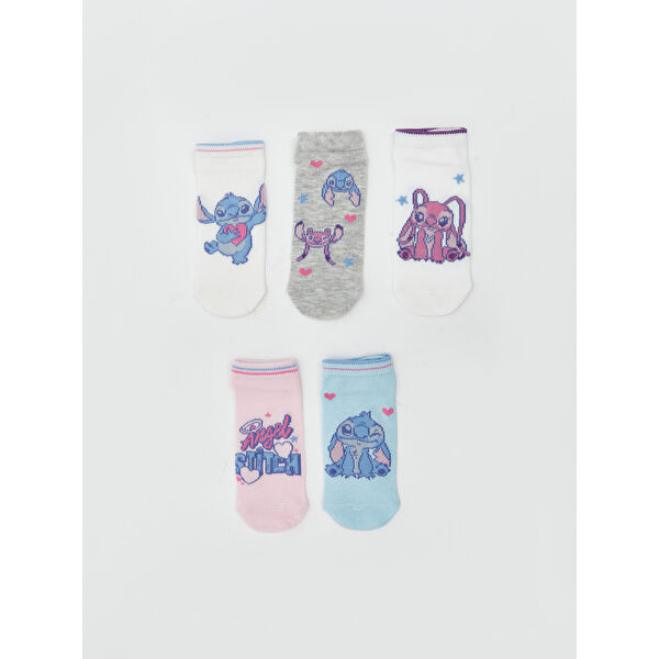 Stitch ve Angel Desenli Kız Çocuk Patik Çorap 5'li