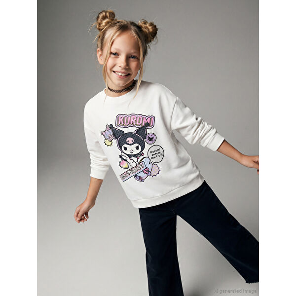 Bisiklet Yaka Kuromi Baskılı Kız Çocuk Sweatshirt