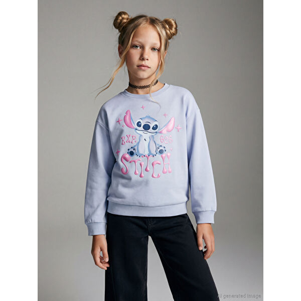 Stitch Baskılı Kız Çocuk Sweatshirt