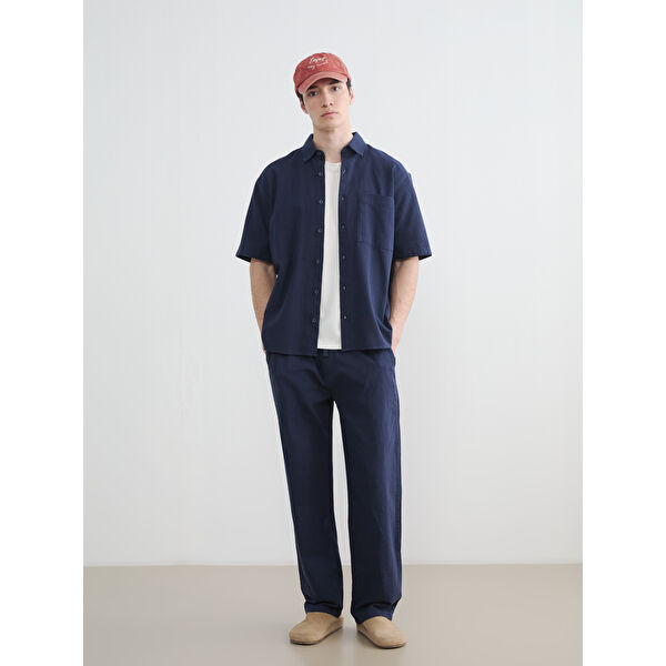 Rahat Kalıp Keten Görünümlü Erkek Pantolon