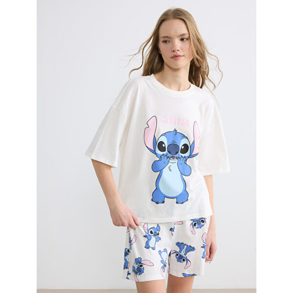 Stitch Baskılı Kadın Şortlu Pijama Takımı