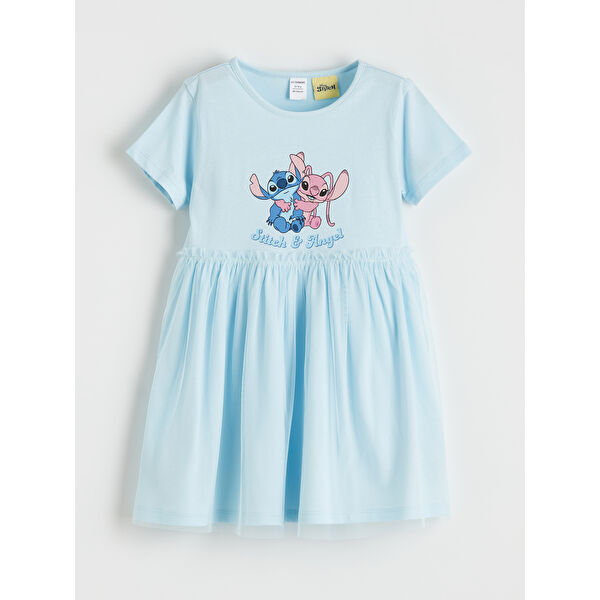 Stitch ve  Angela Baskılı Kız Çocuk Fırfırlı Elibse