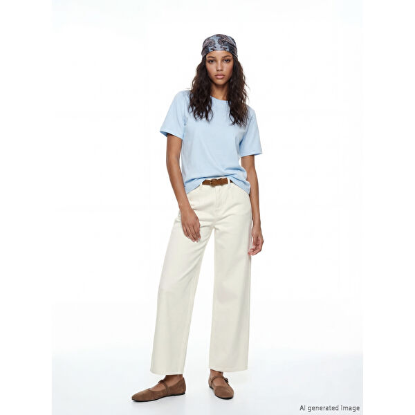 Beli Kemerli Wideleg Kadın Jean Pantolon