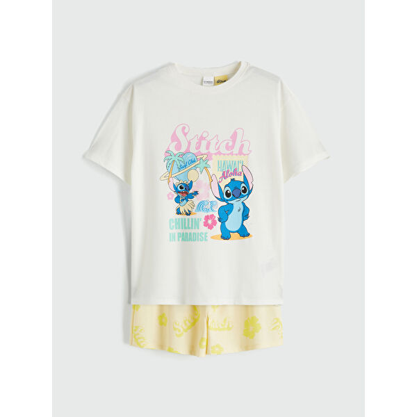Stitch Baskılı Kız Çocuk Şortlu Pijama Takımı