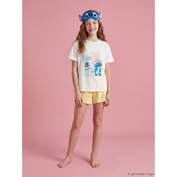 Stitch Baskılı Kız Çocuk Şortlu Pijama Takımı