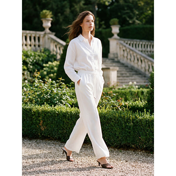 Beli Lastikli Geniş Paça Kadın Pantolon