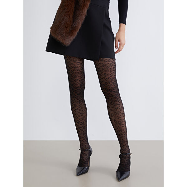 Leopar Desenli Kadın Külotlu Çorap