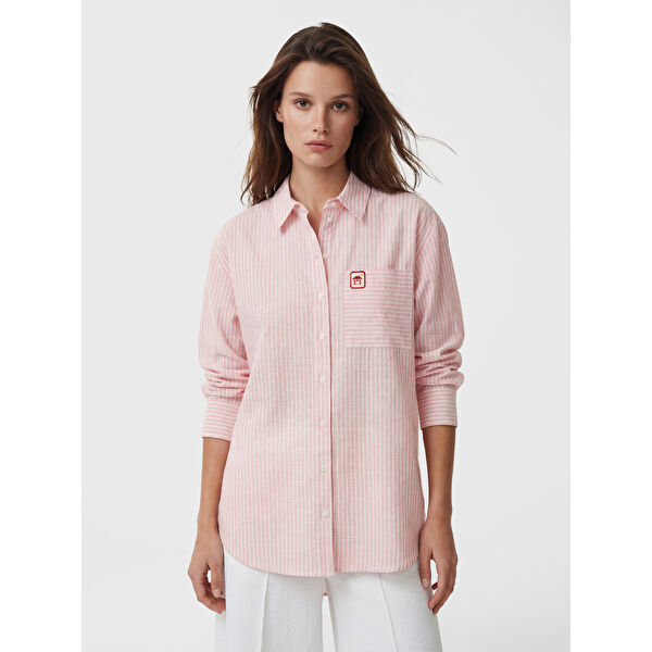 Çizgili Oversize Poplin Kadın Gömlek Tunik