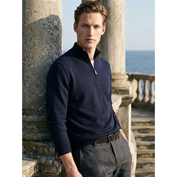 Dik Yaka Erkek Triko Kazak