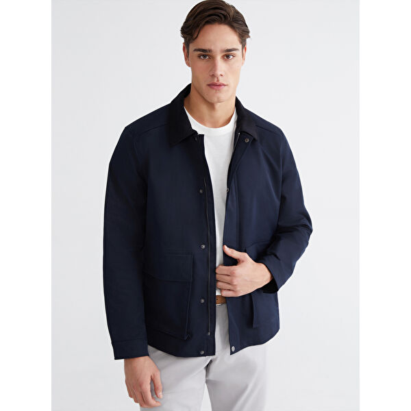 Regular Fit  Kadife Yaka Gabardin Erkek Mont