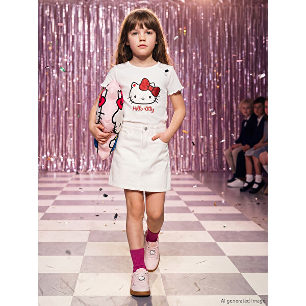 Hello Kitty Baskılı Kız Çocuk Fitilli Tişört