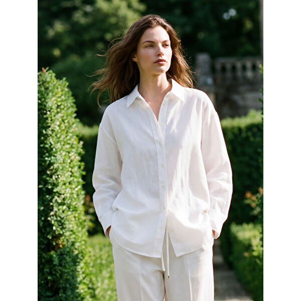 Oversize Keten Kadın Gömlek