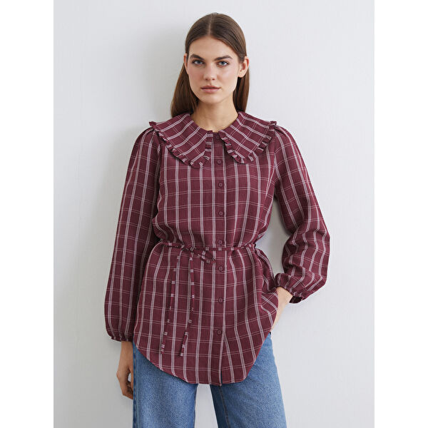 Bebe Yaka Ekose Kadın Gömlek Tunik