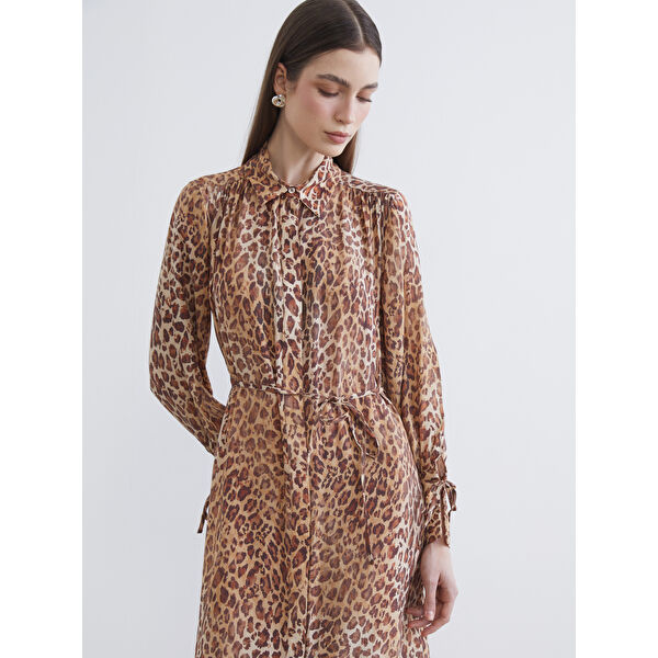 Leopar Desenli Modal Karışımlı Gömlek Elbise