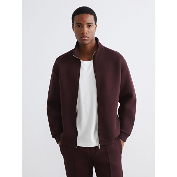Dik Yaka Erkek Fermuarlı Sweatshirt