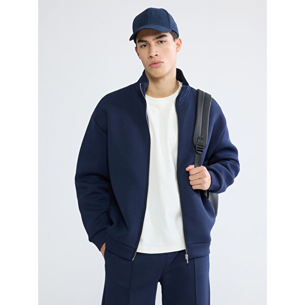 Dik Yaka Erkek Fermuarlı Sweatshirt