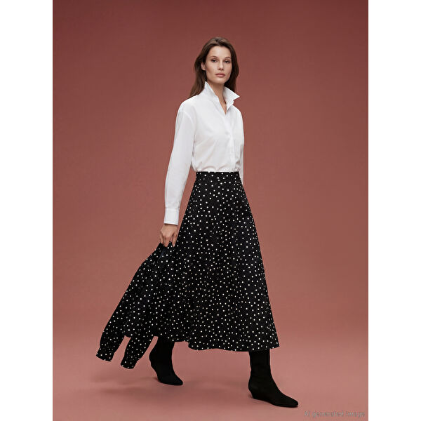 Beli Fermuarlı Puantiyeli Kloş Etek