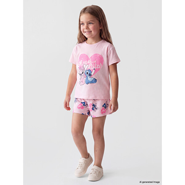 LCW Kids Stitch Ve Angel Baskılı Kız Çocuk Takım