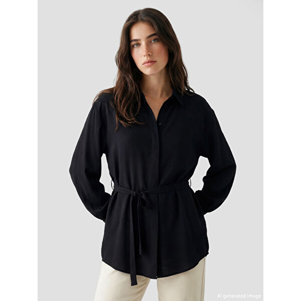 Beli Kuşaklı Oversize Kadın Gömlek Tunik