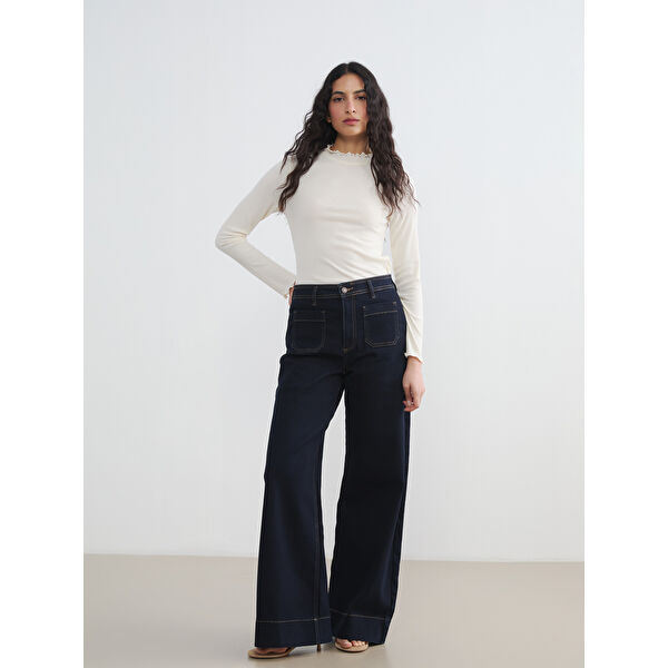 Yüksek Bel Wideleg Kadın Jean Pantolon