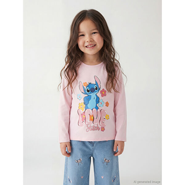Lilo & Stitch Baskılı Kız Çocuk Tişört