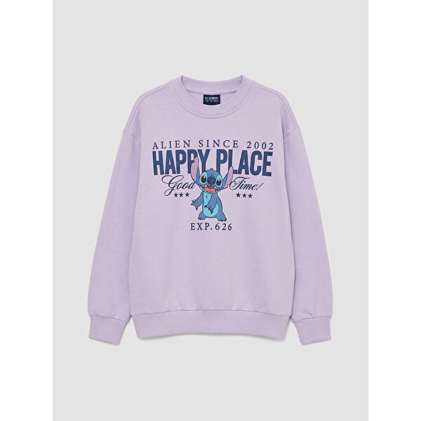 Stitch Baskılı Kız Çocuk Kalın Sweatshirt