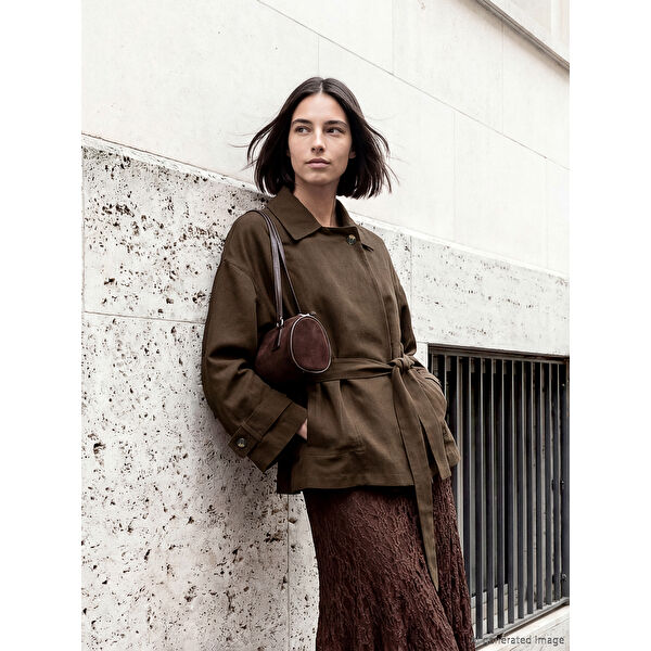 Gömlek Yaka Kuşaklı Oversize Kadın Ceket