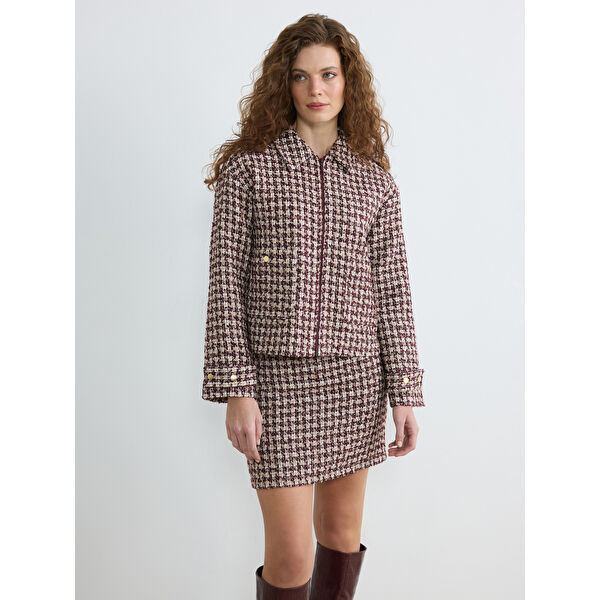 Gömlek Yaka Ekose Kadın Tüvit Ceket