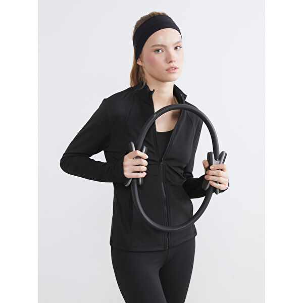 Dik Yaka Parmak Geçmeli Kadın Fermuarlı Sweatshirt