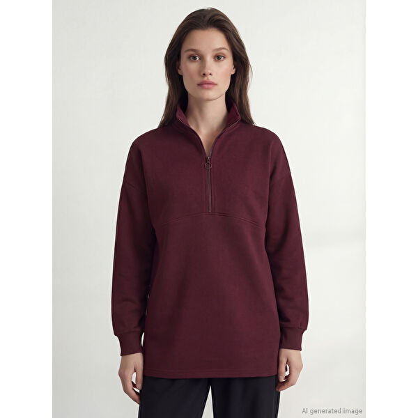 Dik Yaka Soft Touch Kadın Sweatshirt Tunik