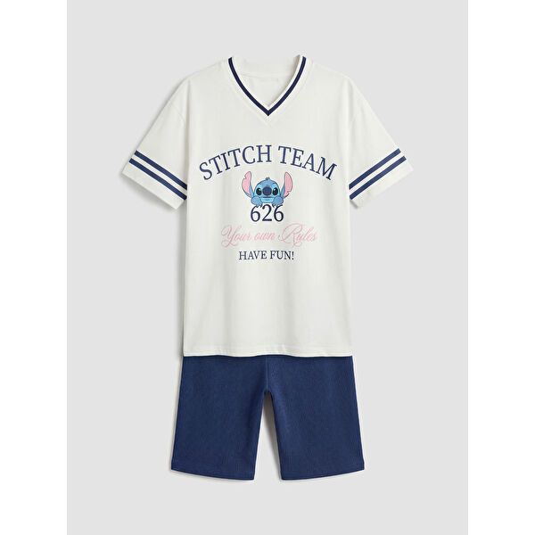 Stitch Baskılı Kız Çocuk Tişört ve Şort