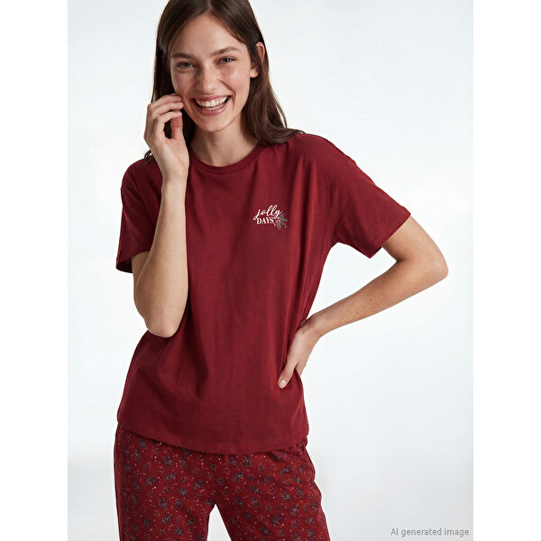 Bisiklet Yaka Baskılı Kadın Pijama Takım