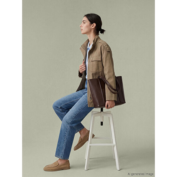 Dik Yaka Kadın Gabardin Mont