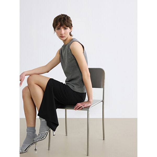 Bisiklet Yaka Taşlı Bluz