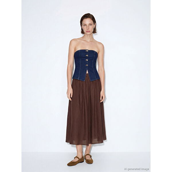 Beli Fermuarlı Büzgülü Kloş Etek