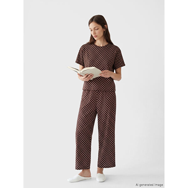 Puantiyeli Kadın Kaprili Pijama Takımı
