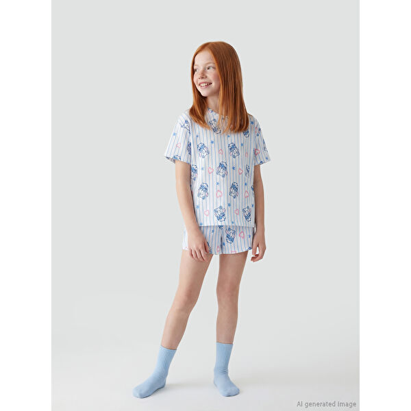 Stitch Baskılı Kız Çocuk Şortlu Pijama Takımı