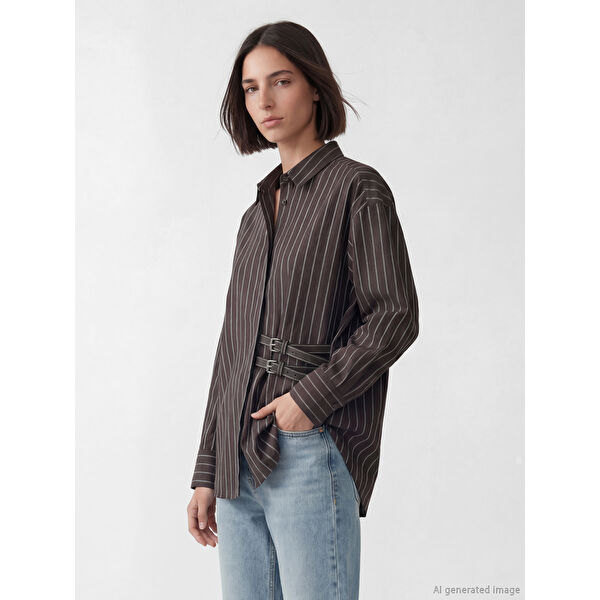 Çizgili Kadın Gömlek