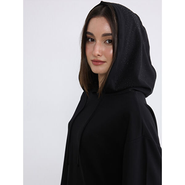 Petite Taşlı Kadın Hoodie