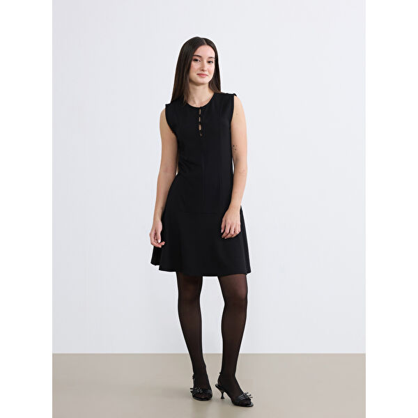 Petite Bisiklet Yaka A Kesim Peplum Mini Elbise