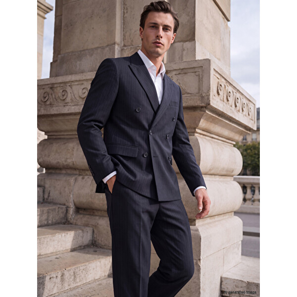 LCW BUSINESS Regular Fit Çizgili Kruvaze Erkek Blazer Ceket