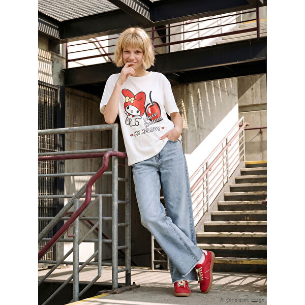 Bisiklet Yaka My Melody Baskılı Kız Çocuk Tişört