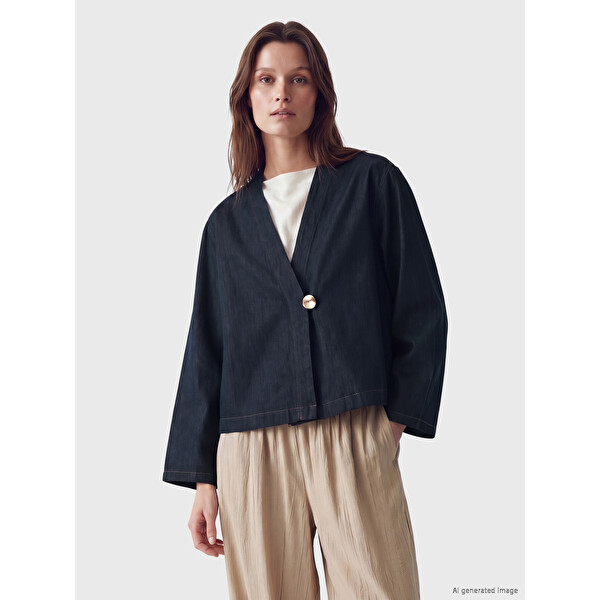 V Yaka Kadın Jean Kimono