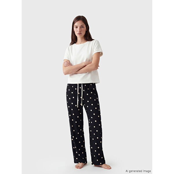 Beli Lastikli Puantiyeli Kadın Pijama Altı