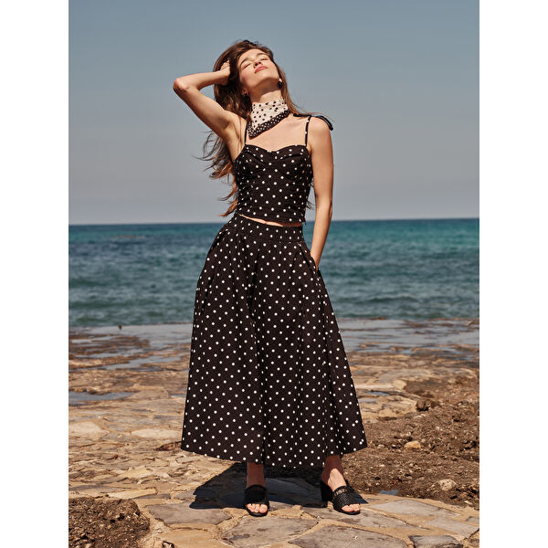 Beli Lastikli Poplin Pileli Etek