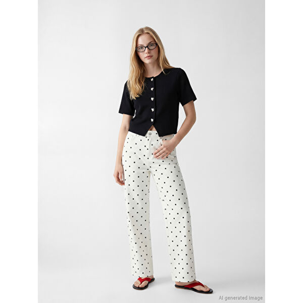 Puantiyeli Straight Fit Kadın Jean Pantolon