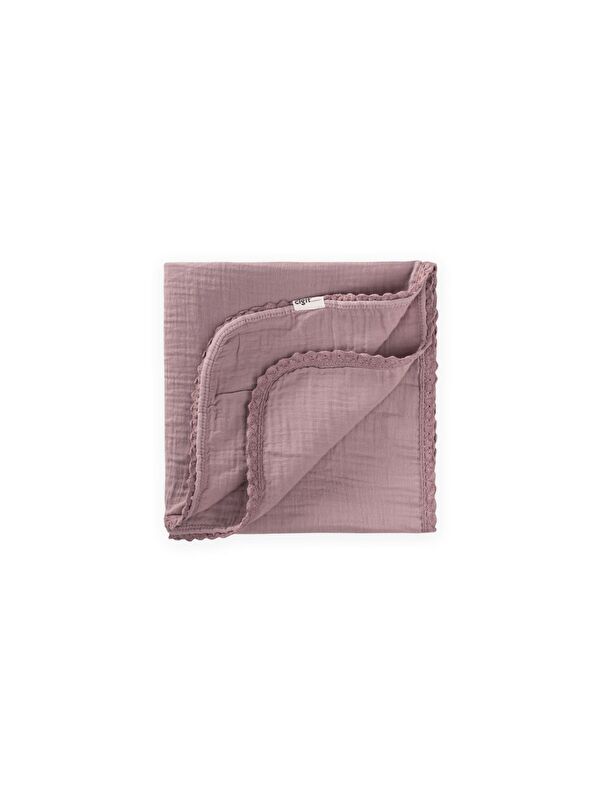 CİGİT Çiftkat Ponpon Şeritli Müslin Bebek Battaniyesi100x100 Cm +/- 3 Cm Bakır