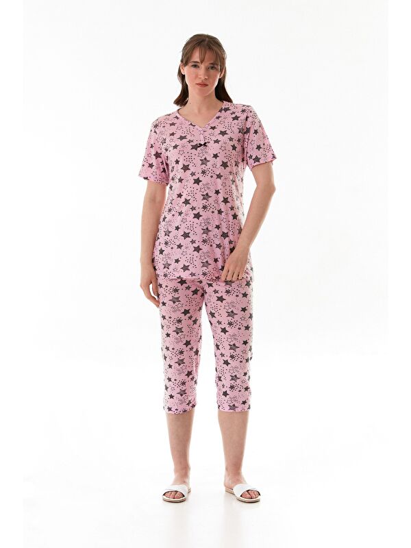Fullamoda Fiyonk Desenli Kısa Kol Kapri Pijama Takımı