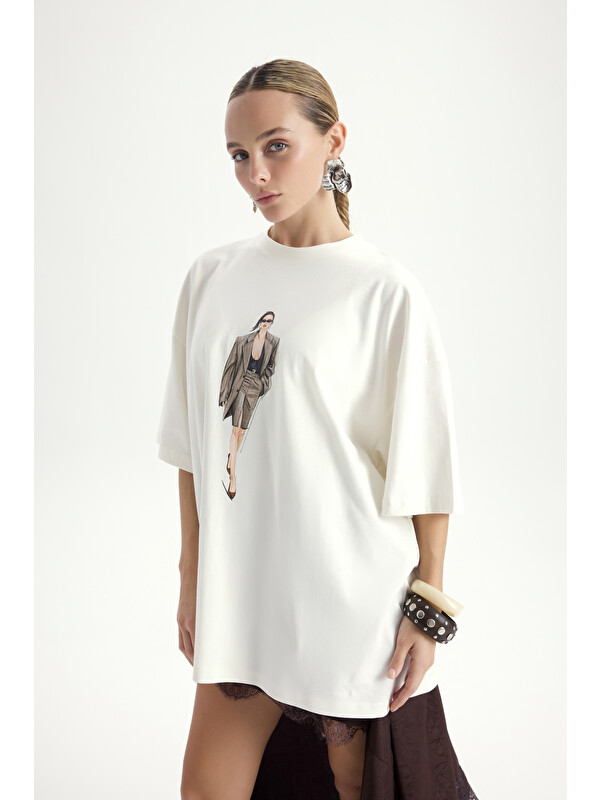 Mai Collection Alix Oversize Beyaz T-Shirt